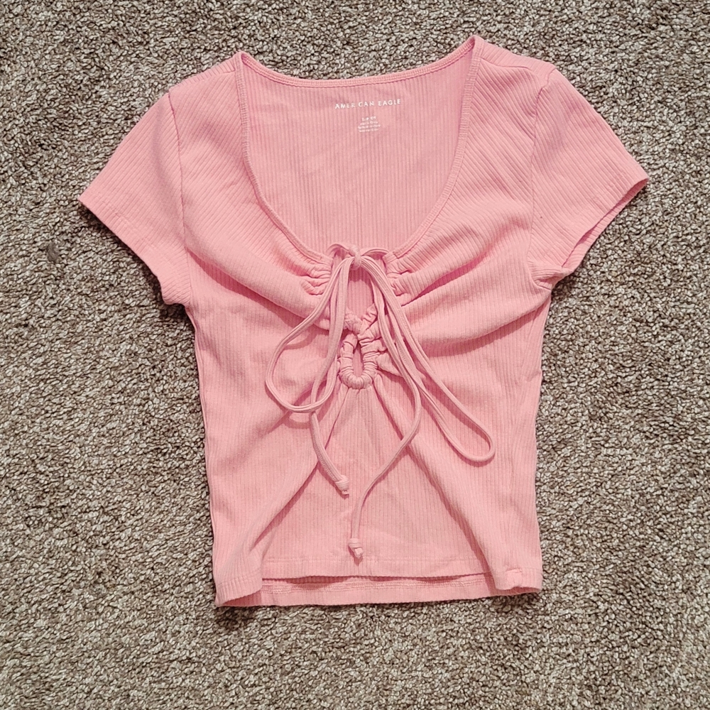 American Eagle Outfitters Light Pink Lace-Up Crop Top